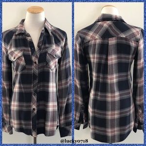 Plaid Button-Down Shirt - Navy and White